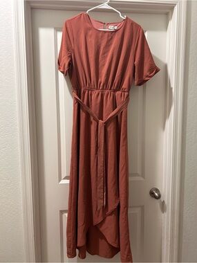 Roolee Rust Taylor Jane Belted Short Sleeve Maxi Wrap Dress